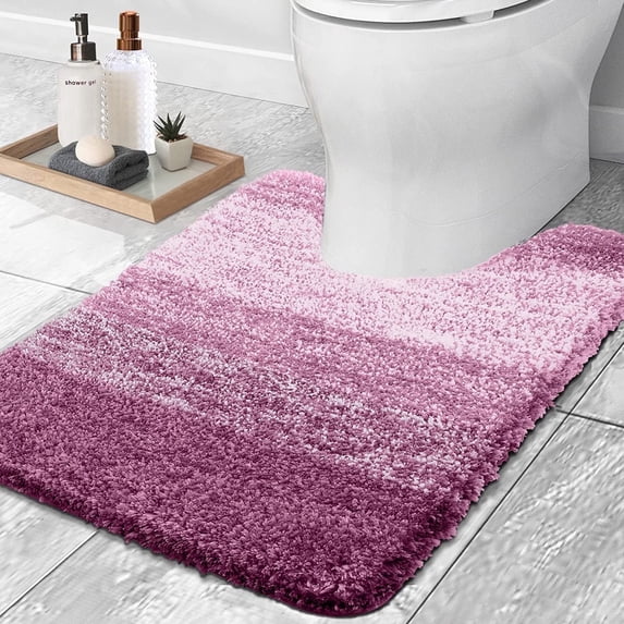 Sortora Microfiber Toilet Rugs U-Shaped, Shaggy Soft and Absorbent Bathroom Rugs, Non-Slip, Thick Plush Bathroom Mat, Machine Washable Dry Contour Bath Mats for Toilet Base, 24" x 20", Purple