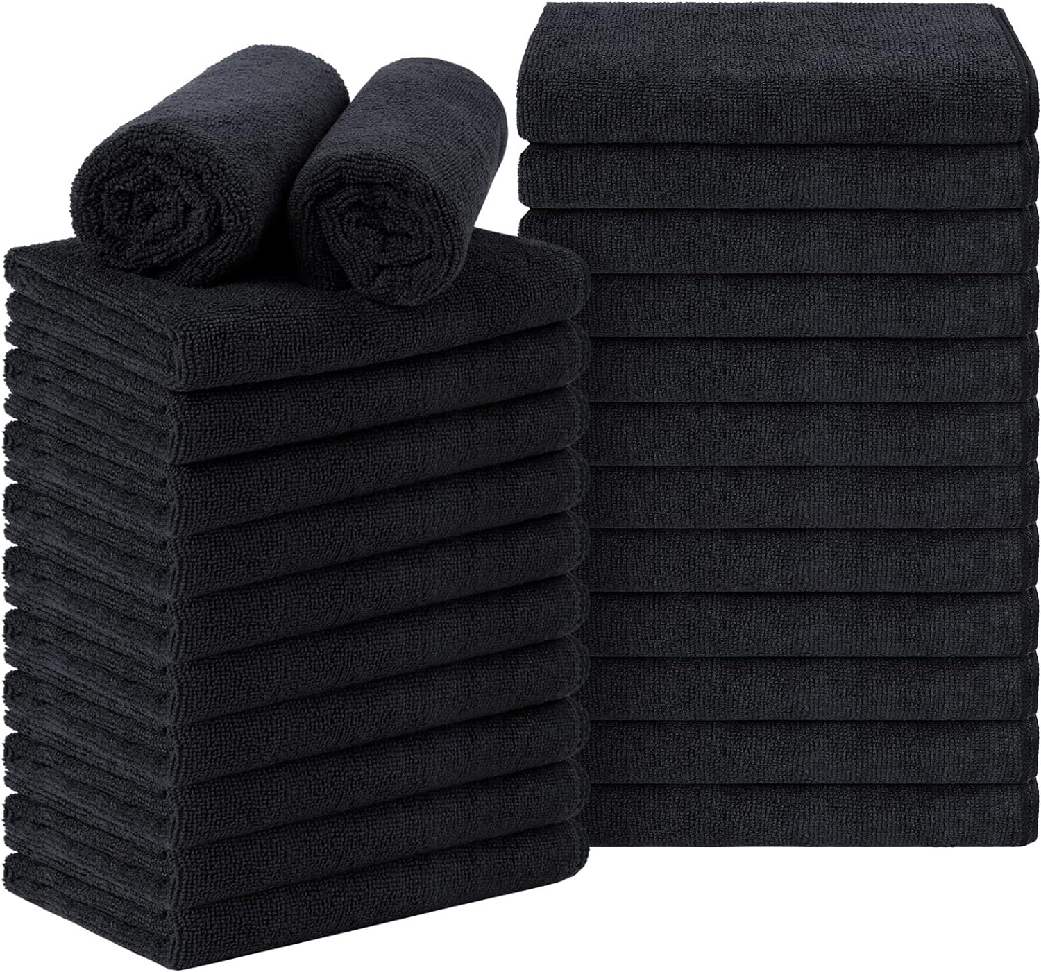Microfiber Towel, 24 Pack - Super Soft, Absorbent Salon, Gym, Bath, Spa Towels - Black, 16 x 27 Inches, Durable