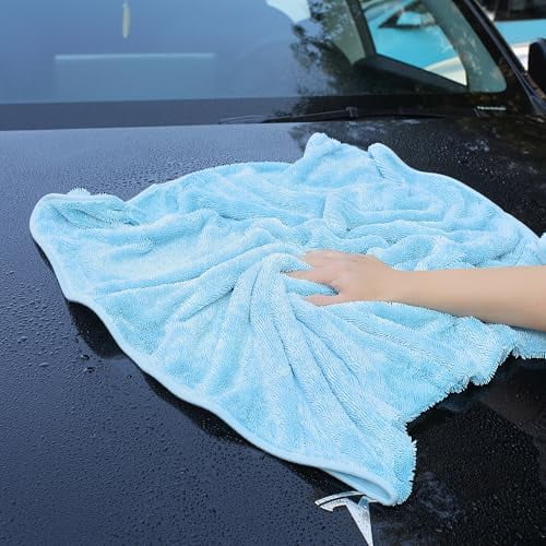 Microfiber Towels for Cars, 3 Pack 35.4" x 23.6" Car Drying Towel, Blue Reusable Car Towel, Quick Drying Car Microfiber Cleaning Cloth for RVs, SUVs, Trucks