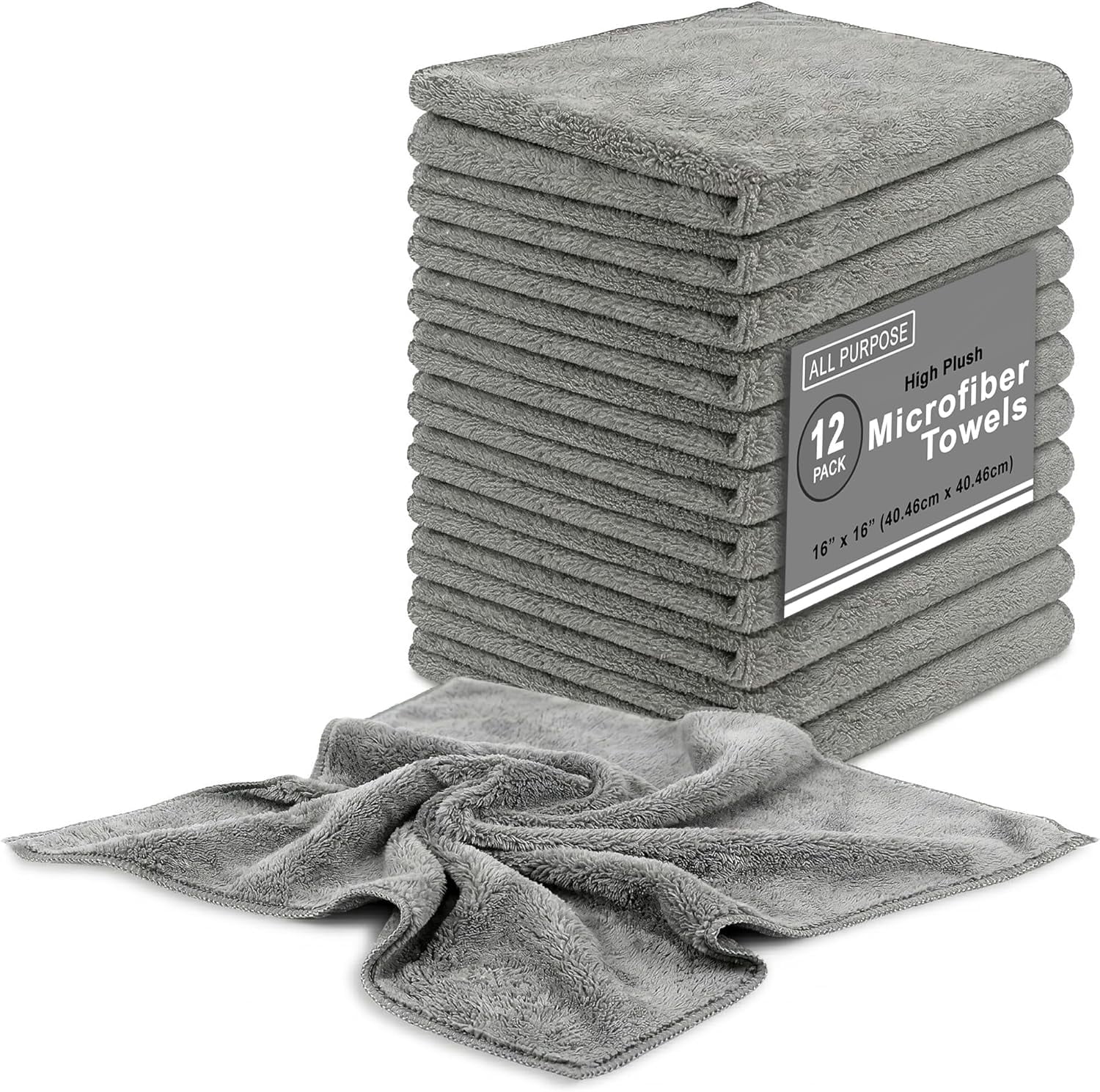 Microfiber Towels High Plush All Purpose Cleaning Cloths, Pack of 10, Size 16"x16", for Household and Professional Polishing Wax Removal Car Auto Detailing Drying