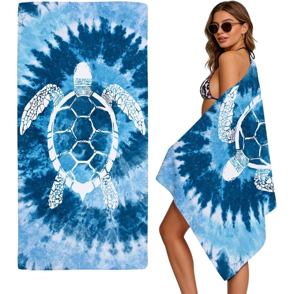 Microfiber Turtle Tie-Dye Beach Towel Oversized 71x31 Inch, Sand Free Quick Dry Lightweight,Beach Pool Camping Cruise Travel Essentials for Adults Kids