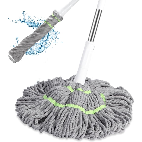 GARITIN Self-Wringing Twist Mop, Microfiber Floor Mop with 55" Long Handle, Hands-Free Ratchet Wringing