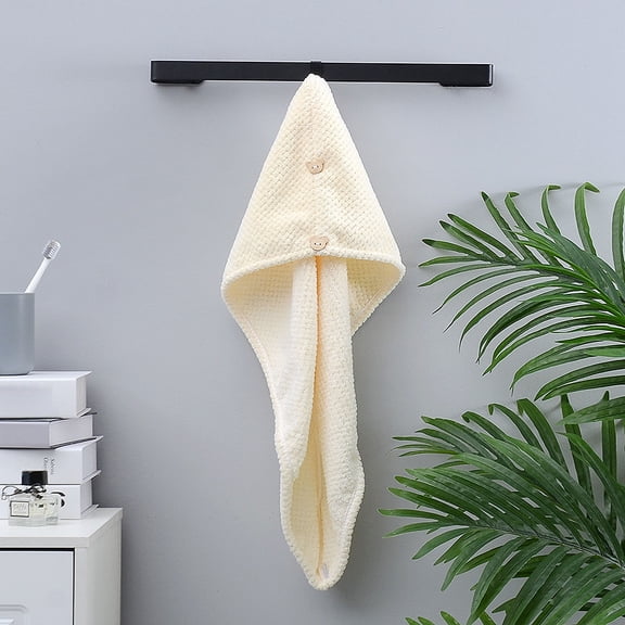 Microfiber Velvet Hair Drying Towel Thickened Ultra Absorbent Shower Towel with Fixed Button Wrap for Fast Hair Drying Bathing Skincare Routine, 10.2x25.6in, White, 1 Pack