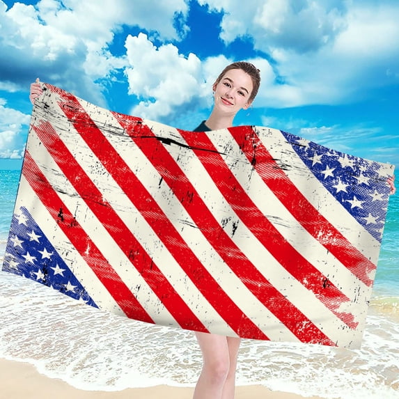 Microfiber Vintage American Flag Beach Towel Blanket,Sand Proof Swimming Bath Pool Towel for Travel Camping Yoga Sport,Oversized