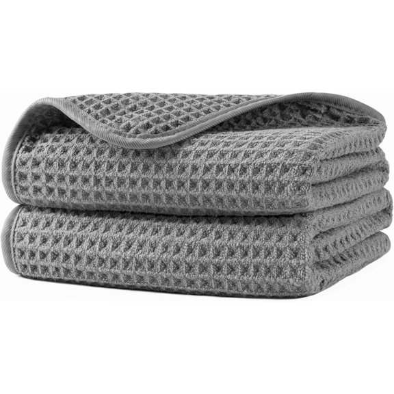 Microfiber Waffle Hand Towels, 2 Pieces, Soft, Absorbent, Fast Drying, Lint Free 430 GSM (Gray)