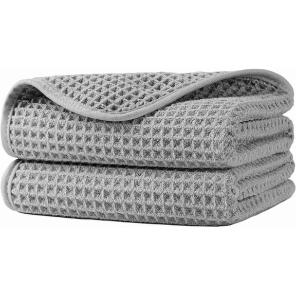 Microfiber Waffle Hand Towels, 2 Pieces, Soft, Absorbent, Fast Drying, Lint Free 430 GSM (Silver)