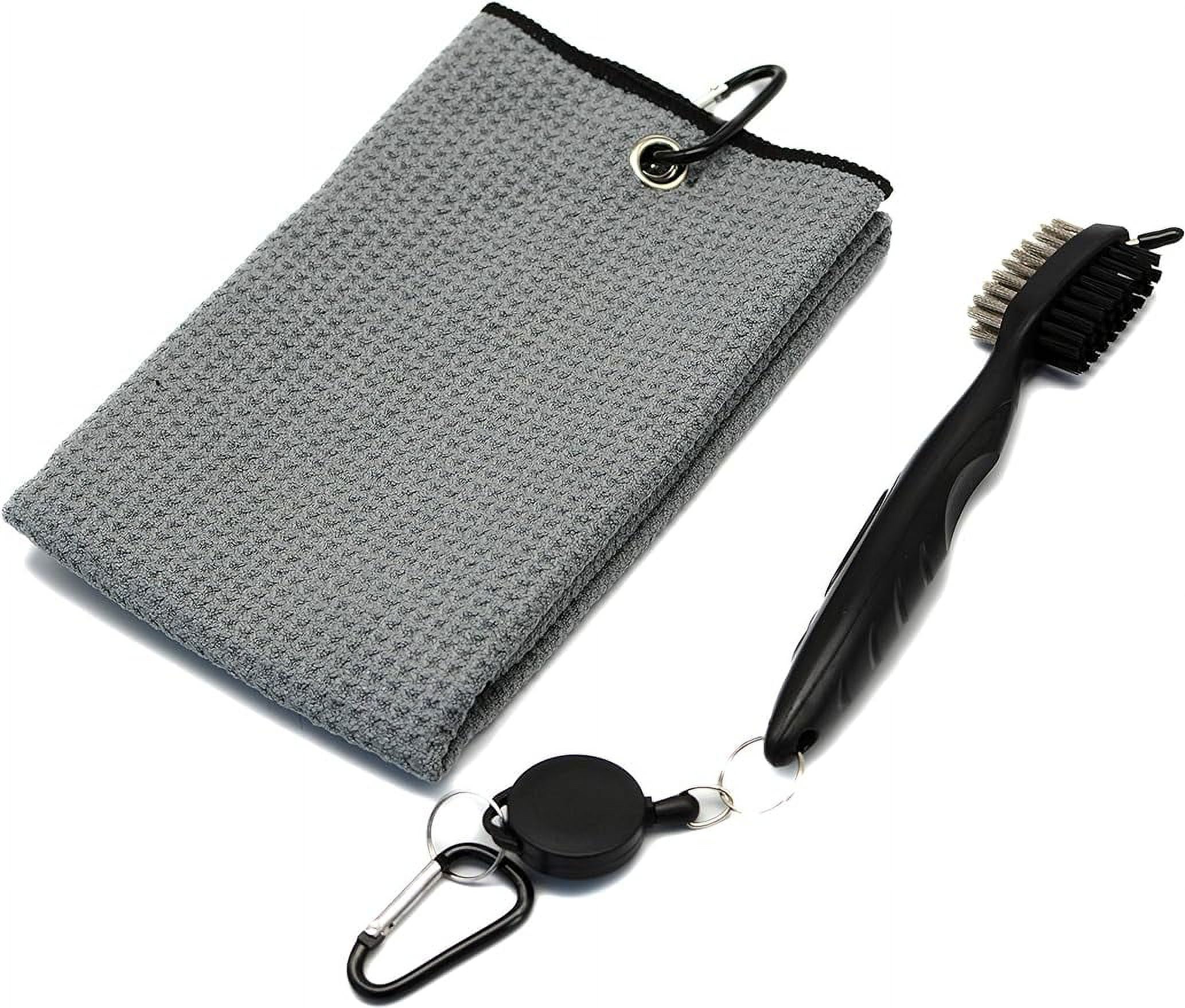 Microfiber Waffle Pattern Trifold Golf Towel and Golf Brush Club