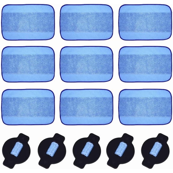 Microfiber Washable Wet Mopping Cloths Pads Water Wick Caps Kit Replacement Compatible with iRobot Braava 320 380 381 380T 390 390T Mint 4200 4205 5200 5200C Model, 9 Wet Mops 5 Wick Cap.