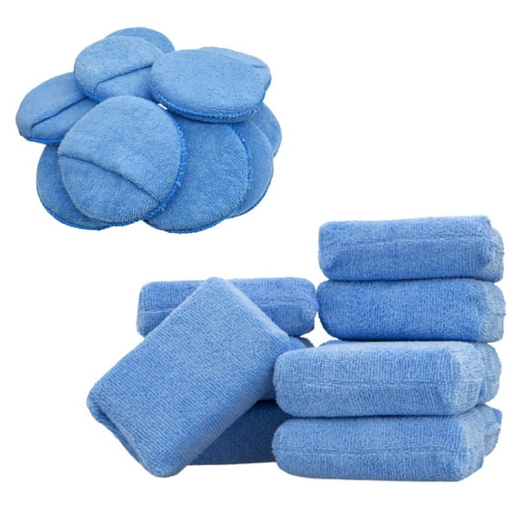 Microfiber Wax Applicator, Microfiber Wax Applicator Pads, Car Wax Applicator, Wax Applicator Foam Sponge, Microfiber Polishing Pad 20Pcs, Round&Rectangle, Blue