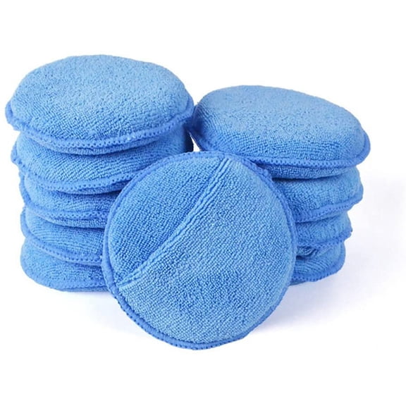 Microfiber Wax Applicator, AutoCare Ultra-Soft Microfiber Wax Applicator Pads with Finger Pocket Wax Applicator for Cars Wax Applicator Foam Sponge (Blue, 5" Diameter, Pack of 10)
