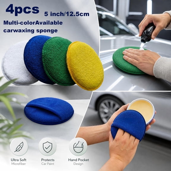 Microfiber Wax Applicator Pads - 4pc Foam Sponge for Car Detailing, Waxing, and Polishing Decor.