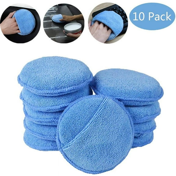 Microfiber Wax Applicator, Ultra-Soft Microfiber Wax Applicator Pads with Finger Pocket Wax Applicator for Cars Wax Applicator Foam Sponge (Blue, 5" Diameter, Pack of 10)