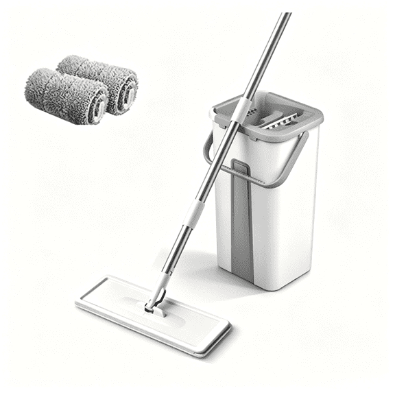 Mop and Bucket Set, Hands-Free Flat Floor Mop with 1 Washable Microfiber Pads, Wet and Dry Use, Ideal for Home and Commercial Floor Cleaning