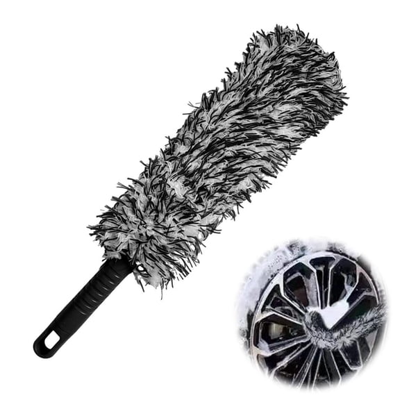 Microfiber Wheel Brush for Car Detailing, Long Handle Barrel Cleaner for Rims, Soft Rim Detailing Tool, Professional Auto Wash Scrubber for Spokes, Grilles, Engine Bay, Gift for Car Enthusiasts