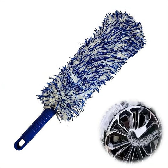 Microfiber Wheel Brush for Car Detailing, Long Handle Barrel Cleaner for Rims, Soft Rim Detailing Tool, Professional Auto Wash Scrubber for Spokes, Grilles, Engine Bay, Gift for Car Enthusiasts