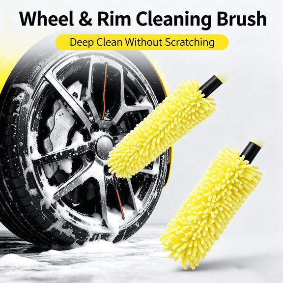 Microfiber Wheel & Rim Brush for Car Detailing 2 Pack– Soft Sponge Tire Cleaner Tool for Rims, Spokes, Motorcycle, Bike, Engine Bay & Hard-to-Reach Areas