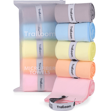 Microfiber Workout Towels - Quick Dry, Highly Absorbing, Odor-Free, for Women & Men - Gym Sweat Sports Towel for Hot Yoga, Tennis, Running, Exercise, Working Out, Camping, Set of 5 Pastel