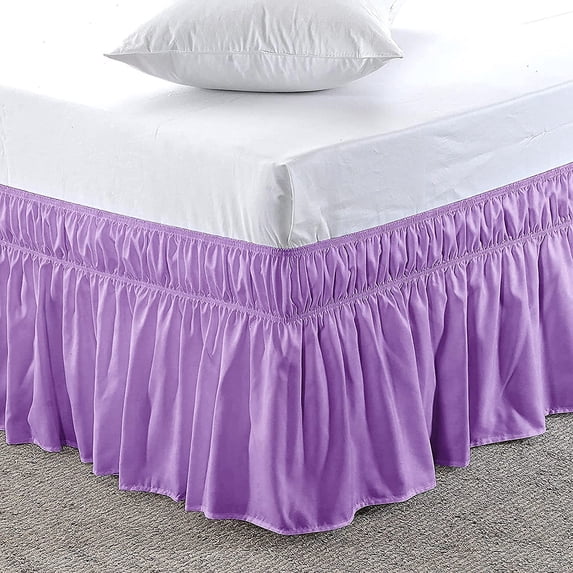 Microfiber Wrap-Around Bed Skirt, 16" Inch Drop Tailored & Easy Fit with Elastic, 100% Polyester Fabric Wrinkle-Free, Ruffle Gathered Bedskirt for Cal-King Size Bed - Lavender Solid.