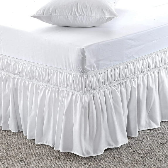 Microfiber Wrap-Around Bed Skirt, 18" Inch Drop Tailored & Easy Fit with Elastic, 100% Polyester Fabric Wrinkle-Free, Ruffle Gathered Bedskirt for Twin Size Bed - White Solid.