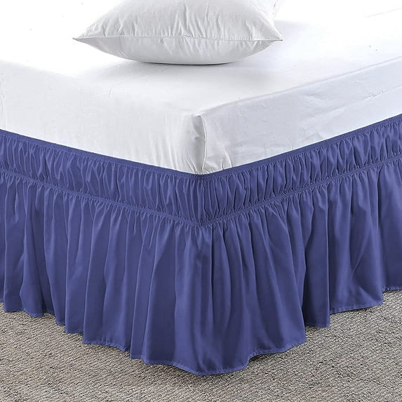 Microfiber Wrap-Around Bed Skirt, 30" Inch Drop Tailored & Easy Fit with Elastic, 100% Polyester Fabric Wrinkle-Free, Ruffle Gathered Bedskirt for Twin Size Bed - Royal Blue Solid.