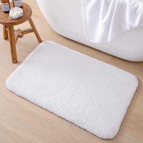 FUDAKUNA Soft Microfiber Bathroom Rug 18"x28" Fluffy Wtite Shaggy Absorbent Non-Slip Machine Washable Bath Mat Plush Doormat
