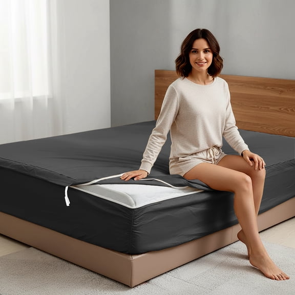 Microfiber Zip On Fitted Sheet King Size 78X80 - Includes 2 Zip On Sheets +1 Bottom Fitted Base - Fit's 16” In Deep Pocket - Easy to Change,Soft,Smooth -Fitted Sheet - Dark Grey Color