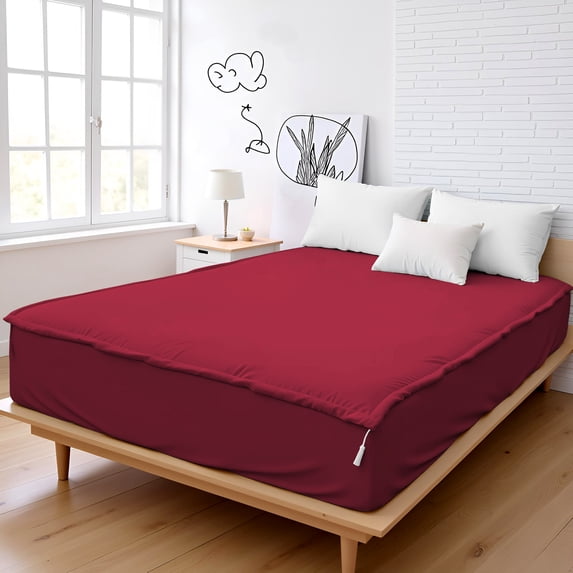 Microfiber Zipper Fitted Sheet Cal King Size 72X84 - Includes 2 Zip On Sheets +1 Bottom Fitted Base - Fit's 16” In Deep Pocket - Easy to Change,Soft,Smooth -Fitted Sheet - Burgundy Color