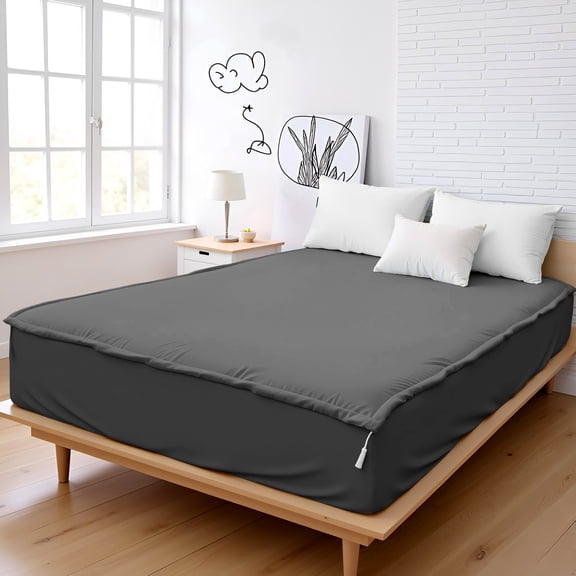 Microfiber Zipper Fitted Sheet Full Size 54X75 - Includes 2 Zip On Sheets +1 Bottom Fitted Base - Fit's 16” In Deep Pocket - Easy to Change,Soft,Smooth -Fitted Sheet - Dark Grey Color