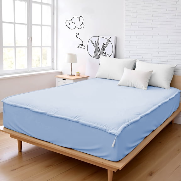 Microfiber Zipper Fitted Sheet Full XL Size 54X80 - Includes 2 Zip On Sheets +1 Bottom Fitted Base - Fit's 16” In Deep Pocket - Easy to Change,Soft,Smooth -Fitted Sheet - Sky Blue Color
