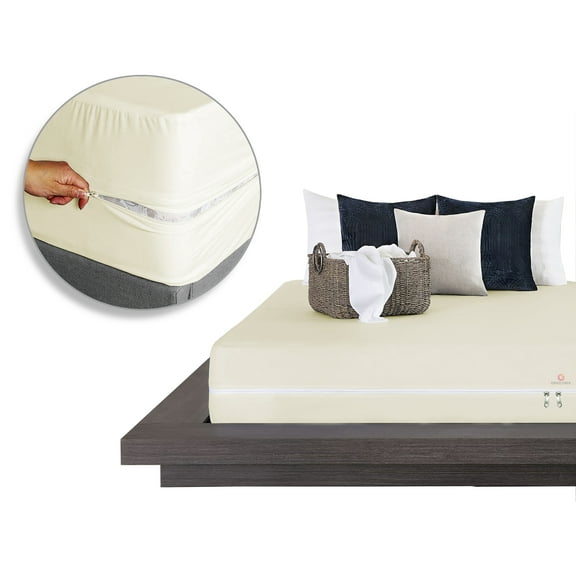 Microfiber Zipper Fitted Sheet Queen Size (60X80), 100% Microfiber 1 Piece Fitted Sheet 16" Inch Deep Pocket, Zipper Sheets Queen Size - Ivory Color