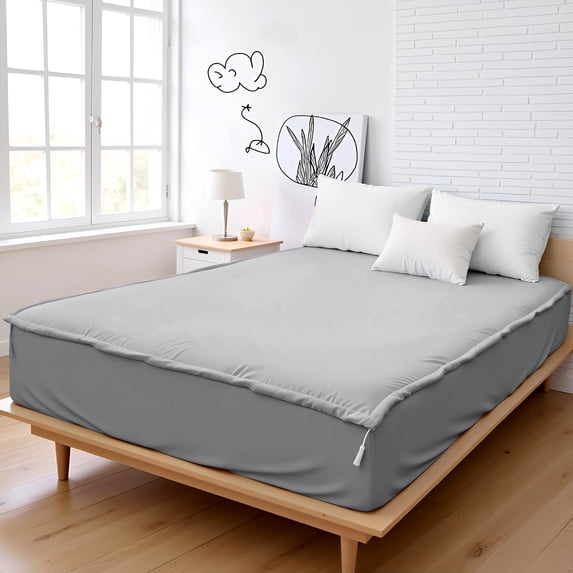 Microfiber Zipper Fitted Sheet Queen Size 60X80 - Includes 2 Zip On Sheets +1 Bottom Fitted Base - Fit's 16” In Deep Pocket - Easy to Change,Soft,Smooth -Fitted Sheet - Silver Grey Color
