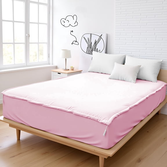 Microfiber Zipper Fitted Sheet Twin Size 39X75 - Includes 2 Zip On Sheets +1 Bottom Fitted Base - Fit's 16” In Deep Pocket - Easy to Change,Soft,Smooth -Fitted Sheet - Baby Pink Color