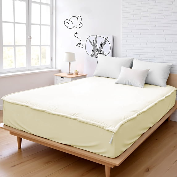 Microfiber Zipper Fitted Sheet Twin Size 39X75 - Includes 2 Zip On Sheets +1 Bottom Fitted Base - Fit's 16” In Deep Pocket - Easy to Change,Soft,Smooth -Fitted Sheet - Ivory Color