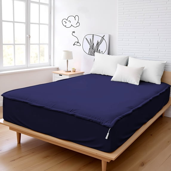Microfiber Zipper Fitted Sheet Twin XL Size 39X80 - Includes 2 Zip On Sheets +1 Bottom Fitted Base - Fit's 16” In Deep Pocket - Easy to Change,Soft,Smooth -Fitted Sheet - Navy Blue Color