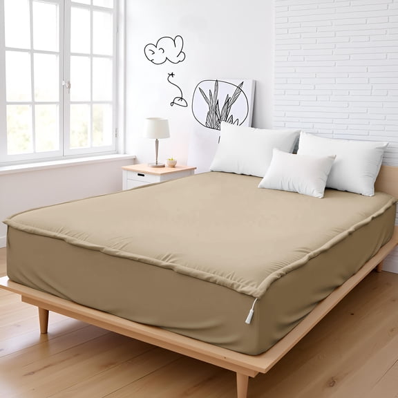 Microfiber Zipper Fitted Sheet Twin XL Size 39X80 - Includes 2 Zip On Sheets +1 Bottom Fitted Base - Fit's 16” In Deep Pocket - Easy to Change,Soft,Smooth -Fitted Sheet - Beige Color