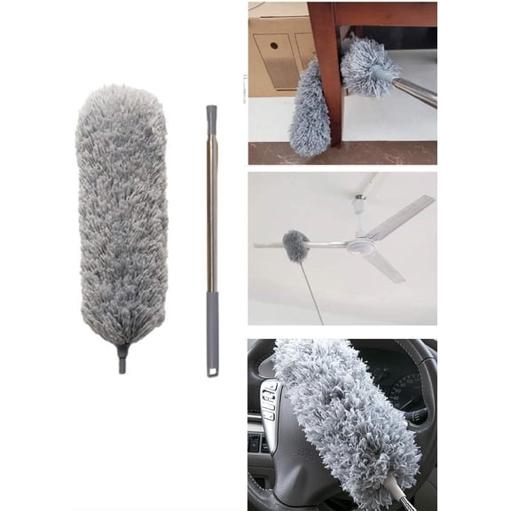 Microfiber feather duster with telescopic rod and bendable corner broom