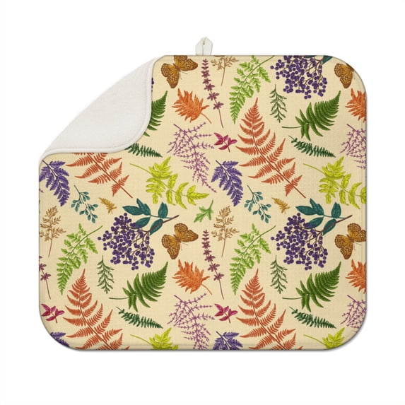 Microfibre Drying Mat for Kitchen Autumn Floral Leaves Butterfly Dish Drying Drainer Mat Absorbent Drying Mat Washing Up for Glass, Plate & Cup 16inch X 18inch