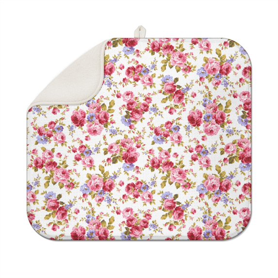 Microfibre Drying Mat for Kitchen Beautiful Rose Dish Drying Drainer Mat Absorbent Pioneer Drying Mat Washing Up for Glass, Plate & Cup 16inch X 18inch