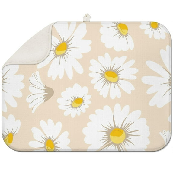 Microfibre Drying Mat for Kitchen Daisy Flower Watercolor Dish Drying Drainer Mat Absorbent Drying Mat Washing Up for Glass, Plate & Cup 18inch X 24inch
