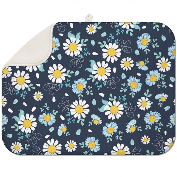 Microfibre Drying Mat for Kitchen Daisy Flower Watercolor Dish Drying Drainer Mat Absorbent Drying Mat Washing Up for Glass, Plate & Cup 18inch X 24inch