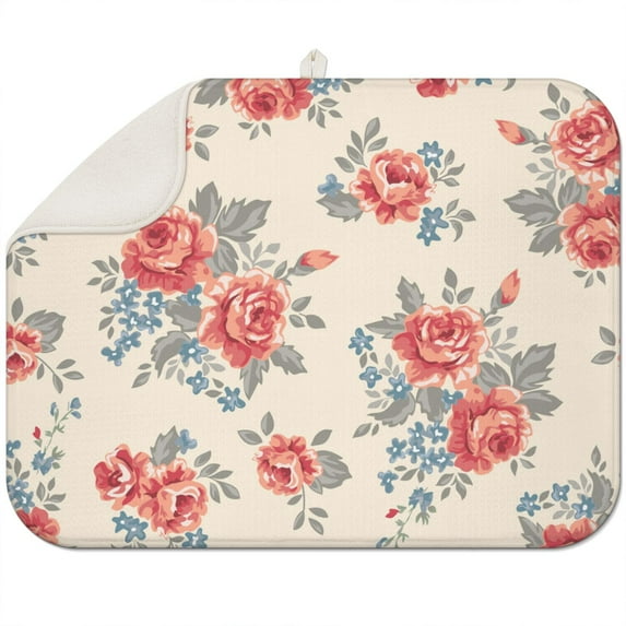 Microfibre Drying Mat for Kitchen Dark Red Roses Bouquet Beautifu Dish Drying Drainer Mat Absorbent Pioneer Drying Mat Washing Up for Glass, Plate & Cup 18inch X 24inch