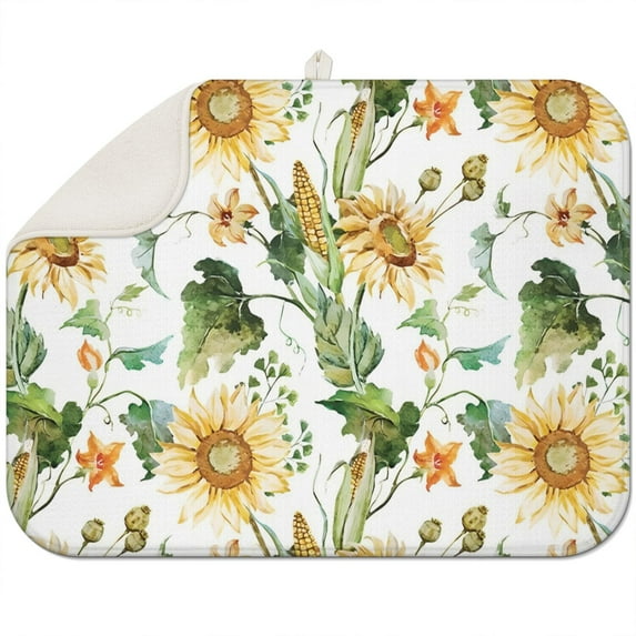 Microfibre Drying Mat for Kitchen Farmhouse Yellow Diasy Plant (5) Dish Drying Drainer Mat Absorbent Drying Mat Washing Up for Glass, Plate & Cup 18inch X 24inch
