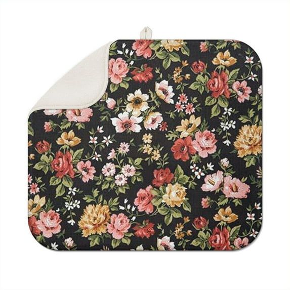 Microfibre Drying Mat for Kitchen Floral Collection Dish Drying Drainer Mat Absorbent Pioneer Drying Mat Washing Up for Glass, Plate & Cup 16inch X 18inch