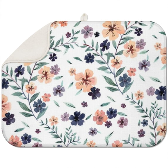 Microfibre Drying Mat for Kitchen Floral Pattern Romantic and Floral Bed Dish Drying Drainer Mat Absorbent Drying Mat Washing Up for Glass, Plate & Cup 16inch X 18inch