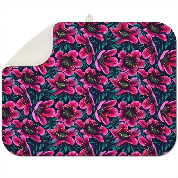 Microfibre Drying Mat for Kitchen Flower Wallpaper Dish Drying Drainer Mat Absorbent Pioneer Drying Mat Washing Up for Glass, Plate & Cup 18inch X 24inch