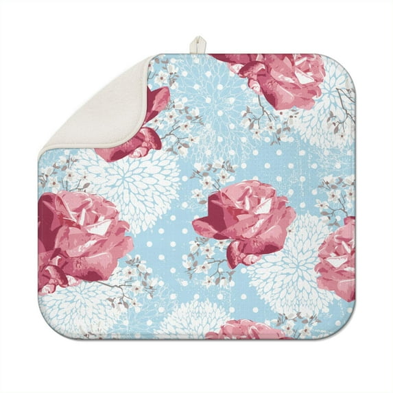 Microfibre Drying Mat for Kitchen Pink Paper Peony Flowers Dish Drying Drainer Mat Absorbent Pioneer Drying Mat Washing Up for Glass, Plate & Cup 16inch X 18inch
