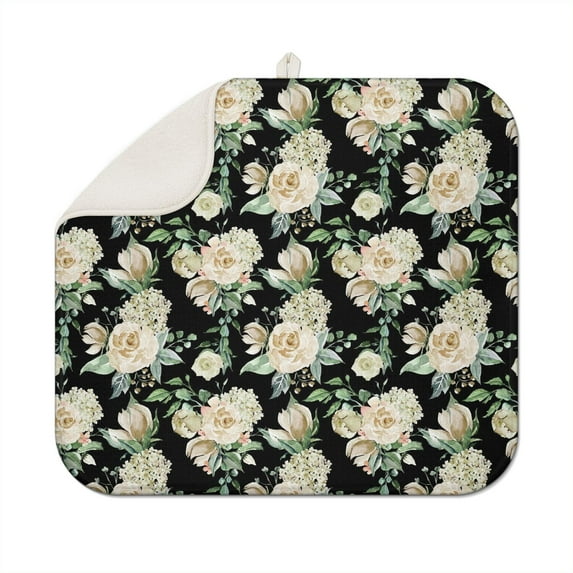 Microfibre Drying Mat for Kitchen Pink and White Gouache Floral Pattern Dish Drying Drainer Mat Absorbent Pioneer Drying Mat Washing Up for Glass, Plate & Cup 16inch X 18inch