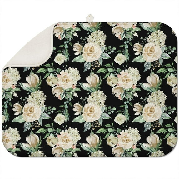 Microfibre Drying Mat for Kitchen Pink and White Gouache Floral Pattern Dish Drying Drainer Mat Absorbent Pioneer Drying Mat Washing Up for Glass, Plate & Cup 18inch X 24inch