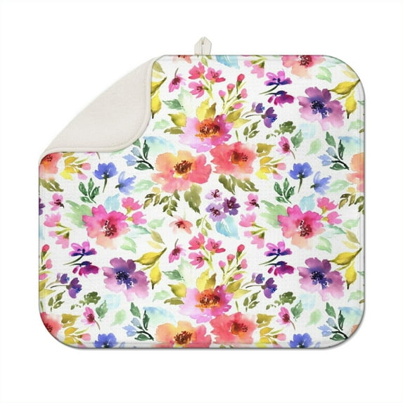 Microfibre Drying Mat for Kitchen Pioneer Dish Drying Drainer Mat Absorbent Colorful Floral Drying Mat Washing Up for Glass, Plate & Cup 16inch X 18inch
