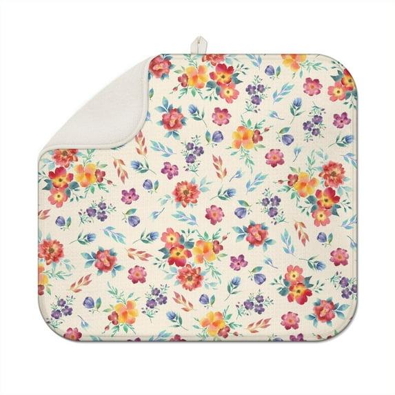 Microfibre Drying Mat for Kitchen Pioneer Dish Drying Drainer Mat Absorbent Colorful Floral Drying Mat Washing Up for Glass, Plate & Cup 16inch X 18inch